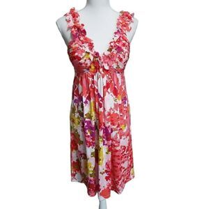 Muse Multicolor with Beads & Fabric Flowers Empire Cut Dress Sz 2